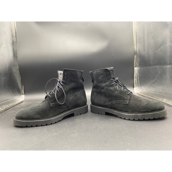 Zara Man Black Suede‎ Lace Up Side Zip Combat Boots Lug Sole Size 43 Mens 10 main image 16
